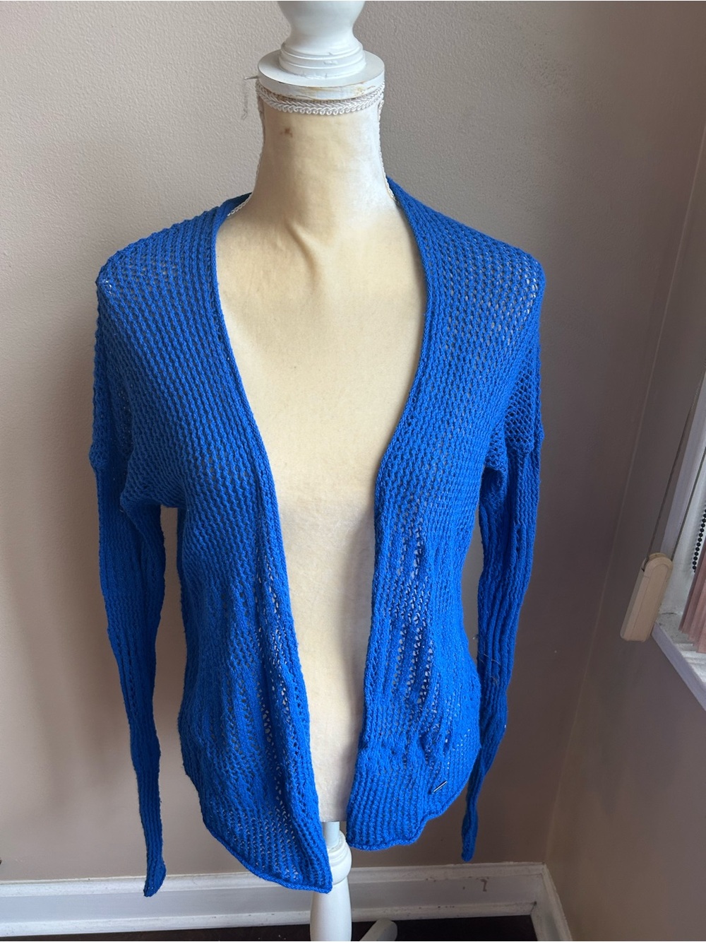 Hollister Women’s Blue Cardigan Sweater Sz S Y2K Long Sleeve Crochet 4123